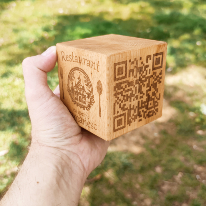Meniu digital cub QR din lemn de fag, 80mm, personalizabil [2]