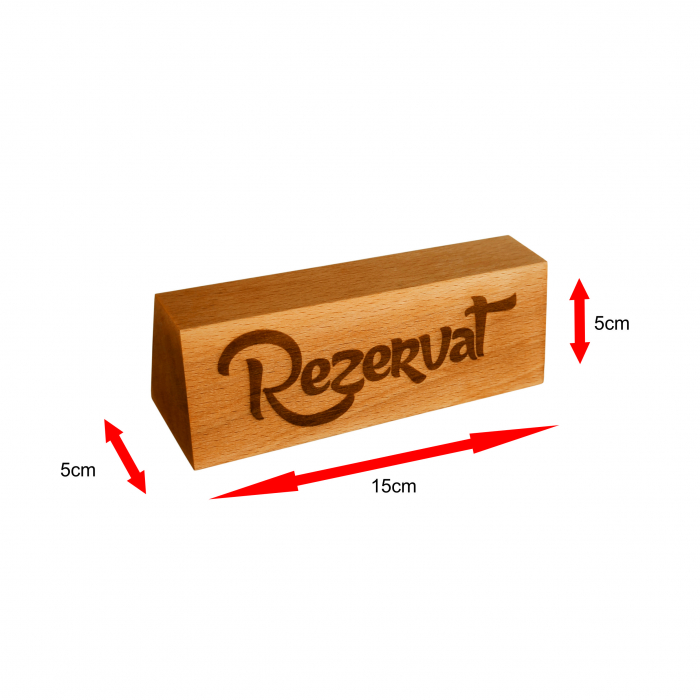 Semn pentru masa 'Rezervat' din lemn de fag, 15x5x5 cm [6]
