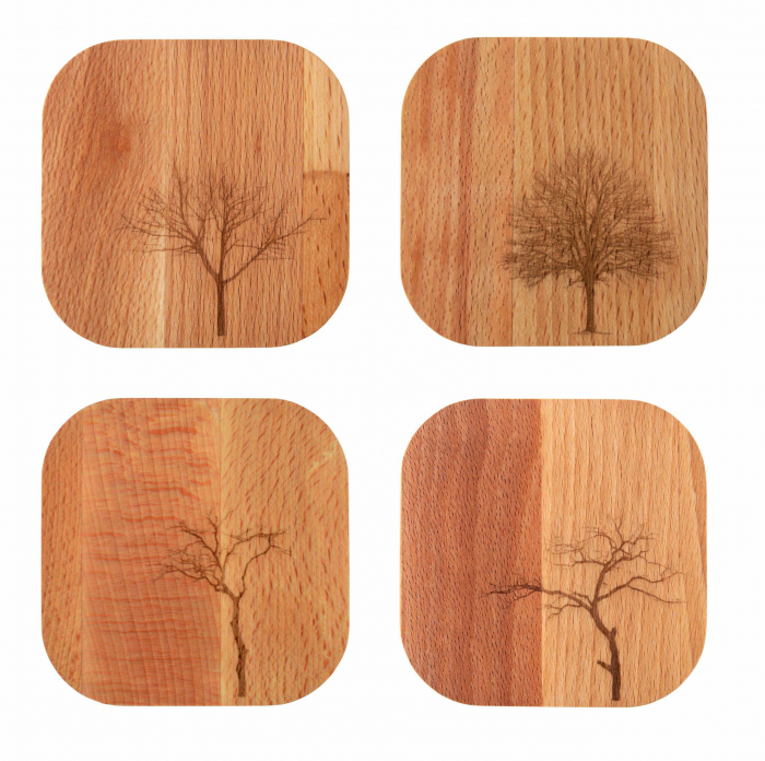Set 4 coaster/suport pahare din lemn de fag 9x9x1cm [1]