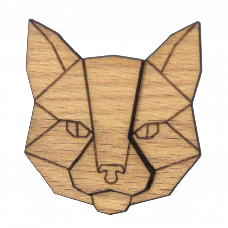 De Purtat - Broșă Pisică din lemn de fag, 4.5x5 cm