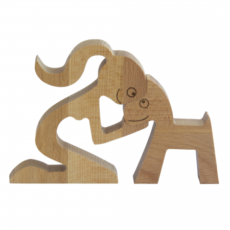 Figurine Decorative - Figurina decorativa din lemn de fag fata si catel, 16x11 cm