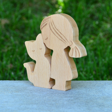 Figurina decorativa din lemn de fag Maria si Miau, 12.5 x 11.5 cm [3]