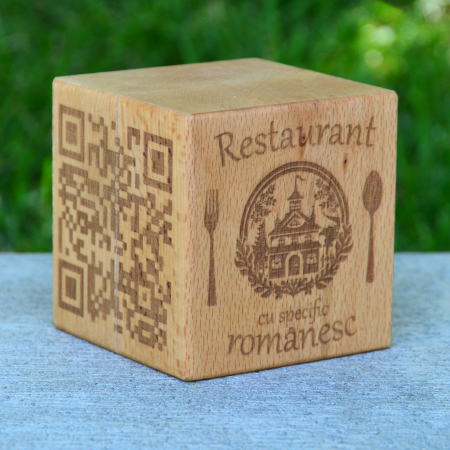 Meniu digital cub QR din lemn de fag, 80mm, personalizabil [2]