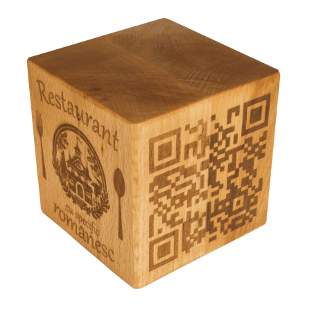 Horeca - Meniu digital cub QR din lemn de fag, 80mm, personalizabil