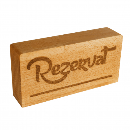 Horeca - Semn pentru masa 'Rezervat' din lemn de fag, 12x6x2,8 cm