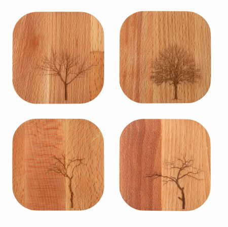 Casa si Birou - Set 4 coaster/suport pahare din lemn de fag 9x9x1cm