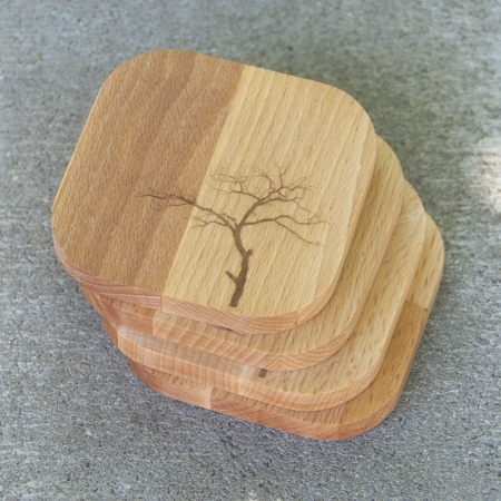 Set 4 coaster/suport pahare din lemn de fag 9x9x1cm [8]