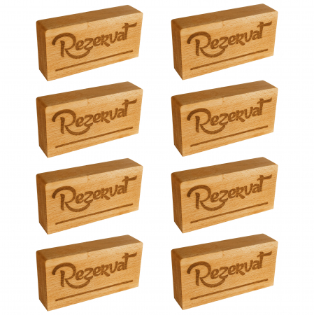 Horeca - Set de 8 Semne pentru masa 'Rezervat' din lemn de fag, 12x6x2,8 cm
