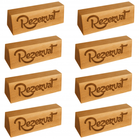Horeca - Set de 8 Semne pentru masa 'Rezervat' din lemn de fag, 15x5x5 cm