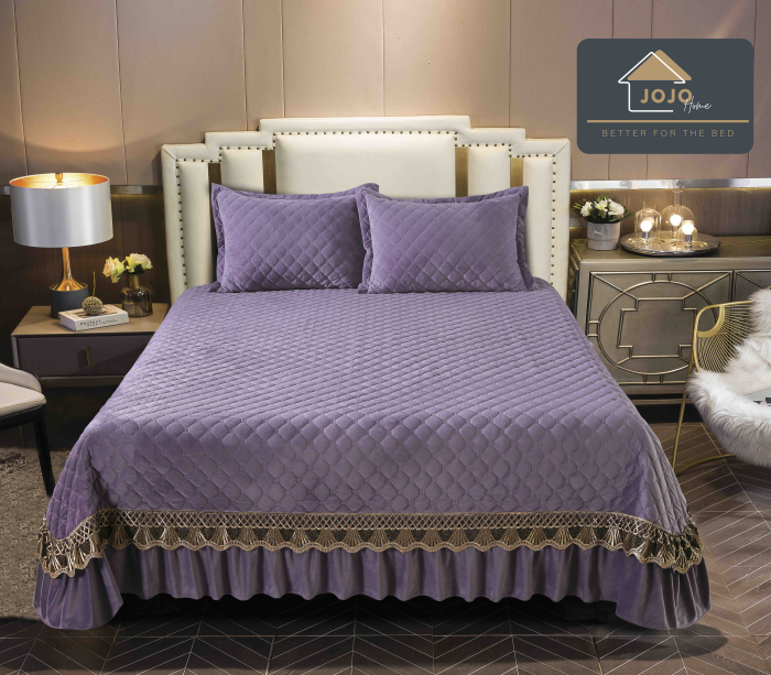 Cuvertura Pat 2 Persoane Catifea de Lux ,   Set 3 Piese Elegante