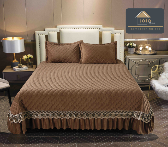 Cuvertura Pat 2 Persoane Catifea de Lux ,   Set 3 Piese Elegante