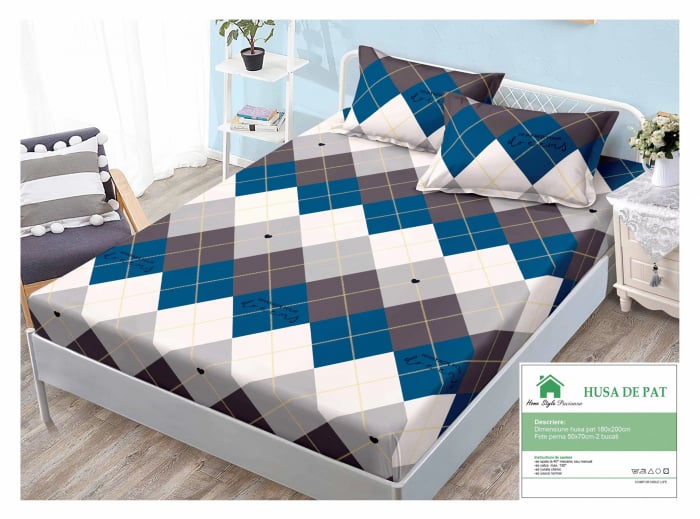 Husa de pat cu elastic 180x200 din Bumbac Finet + 2 Fete de Perna - Dreams