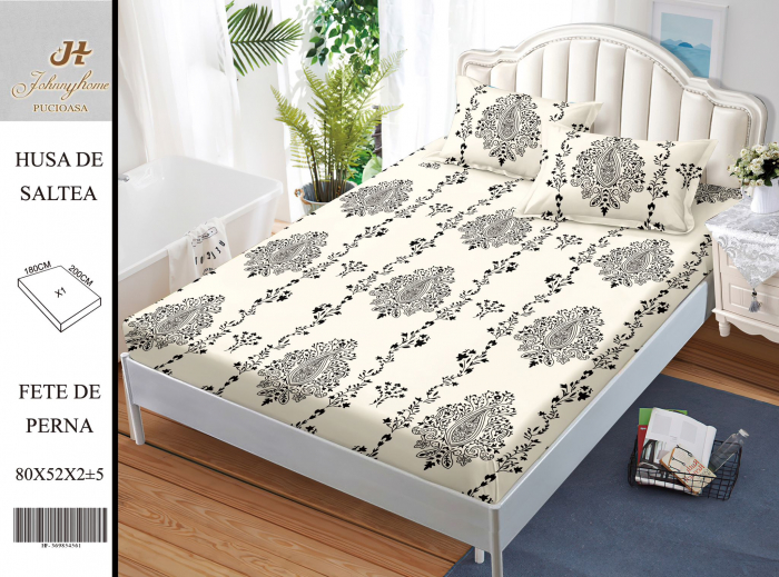 Husa de pat cu elastic 180x200 din Bumbac Finet + 2 Fete de Perna - Royal