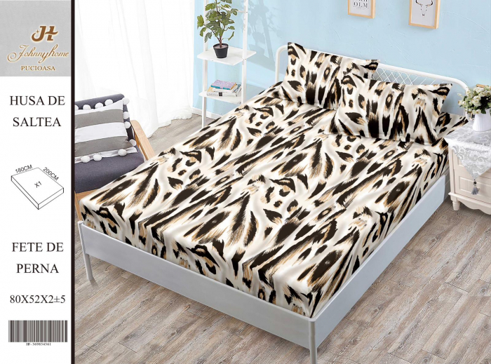 Husa de pat cu elastic 180x200 din Bumbac Finet + 2 Fete de Perna - Print