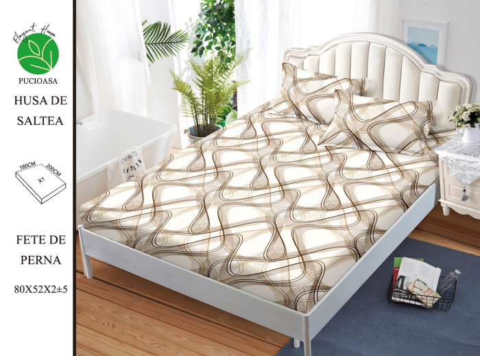 Husa de pat cu elastic 180x200 din Bumbac Finet + 2 Fete de Perna - Abstract