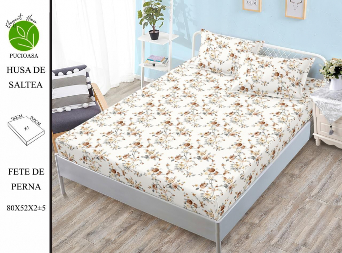 Husa de pat cu elastic 180x200 din Bumbac Finet + 2 Fete de Perna - Small Flowers