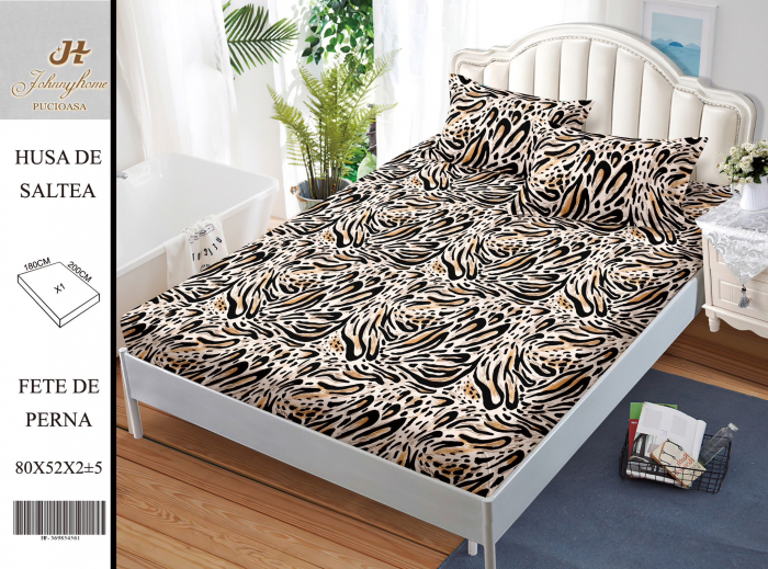 Husa de pat cu elastic 180x200 din Bumbac Finet + 2 Fete de Perna - Print