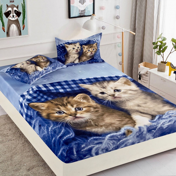 bff desene cu fete in creion cute Husa de pat cu elastic + 2 Fete de Perna, Cute Cats
