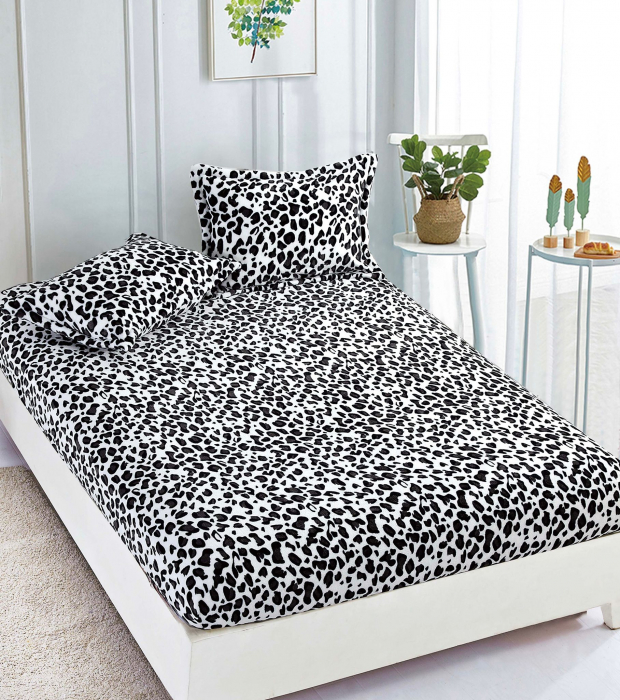 Husa de pat cu elastic cocolino + 2 Fete de Perna, White Leopard