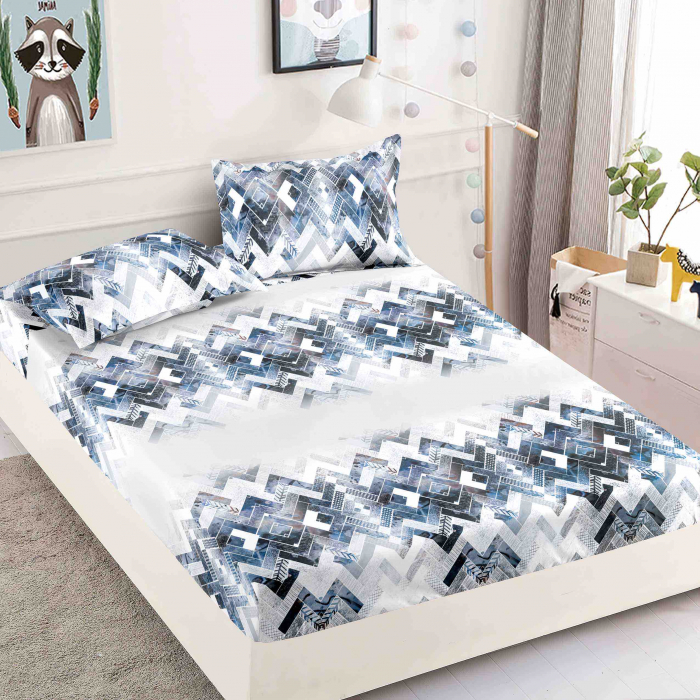 Husa de pat cu elastic din Bumbac Finet + 2 Fete de Perna - Geometric [1]
