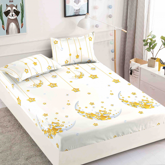 Husa de pat cu elastic din Bumbac Finet + 2 Fete de Perna - Moon [1]