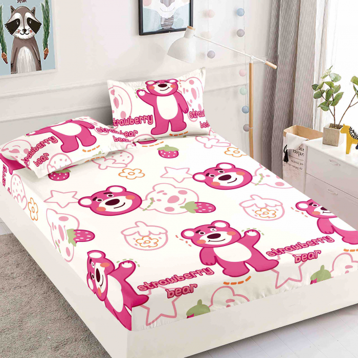 Husa de pat cu elastic din Bumbac Finet + 2 Fete de Perna - Ursulet [1]