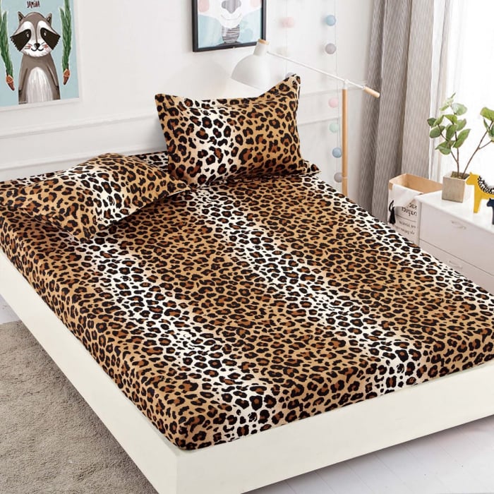 Husa Din Bumbac Tip Finet Cu Elastic 1 Persoana, Leopard