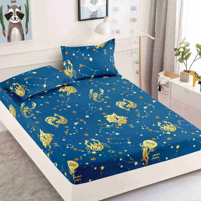 Husa Din Bumbac Tip Finet Cu Elastic 1 Persoana, Zodii [1]