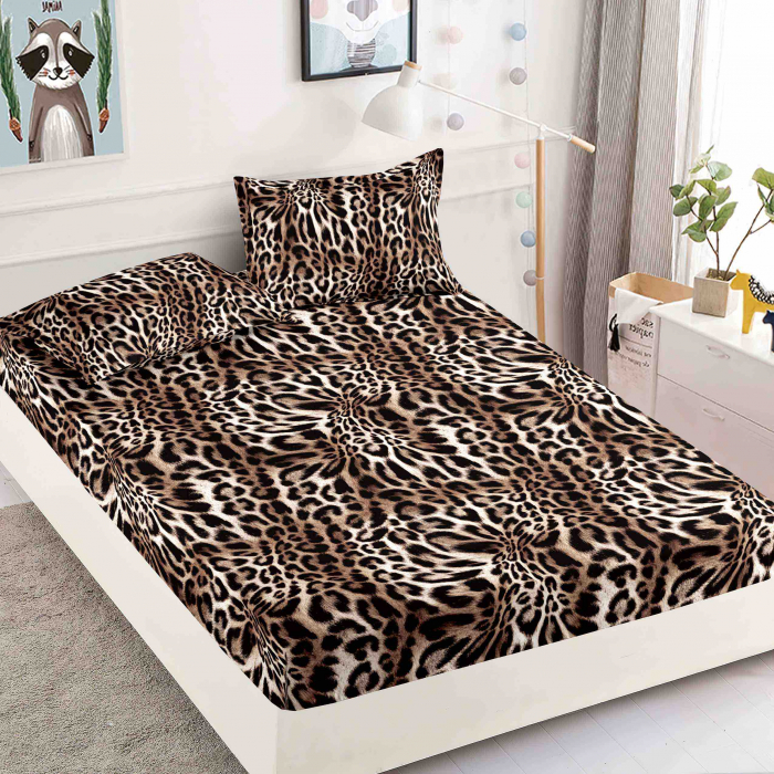 Husa Din Bumbac Tip Finet Cu Elastic 1 Persoana, Leopard [1]