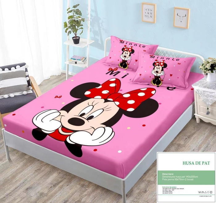 Husa Din Bumbac Tip Finet Cu Elastic 140x200 - Minnie