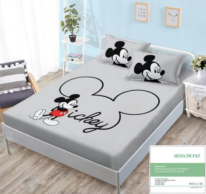 Husa Din Bumbac Tip Finet Cu Elastic 140x200 - Mickey