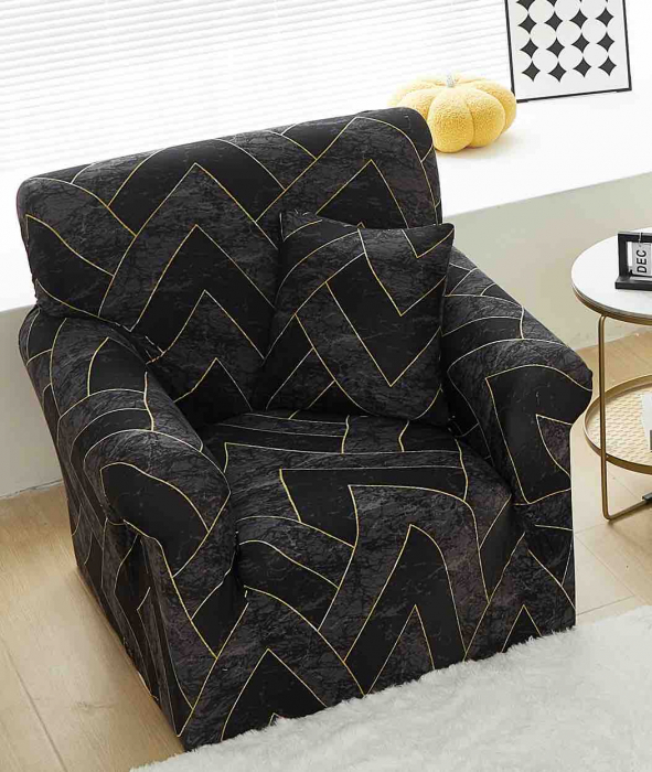 Husa Elastica Pentru Fotoliu/ Canapea/ Coltar - Negru Marble [1]