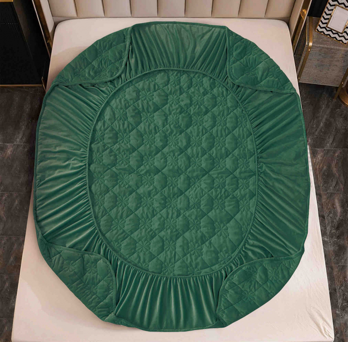 Husã matlasatã tip topper din catifea, 140x200cm + 2 fete de perna 50x70cm - Verde Smarald [3]