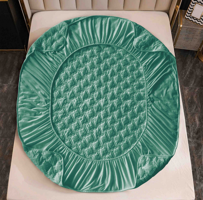 Husã matlasatã tip topper din catifea, 140x200cm + 2 fete de perna 50x70cm - Verde [3]