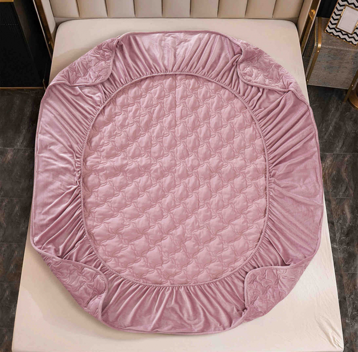 Husã matlasatã tip topper din catifea, 140x200cm + 2 fete de perna 50x70cm - Roz [3]