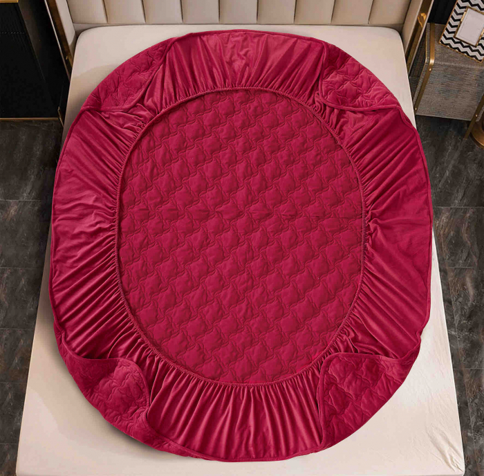 Husã matlasatã tip topper din catifea, 140x200cm + 2 fete de perna 50x70cm - Rosu [3]
