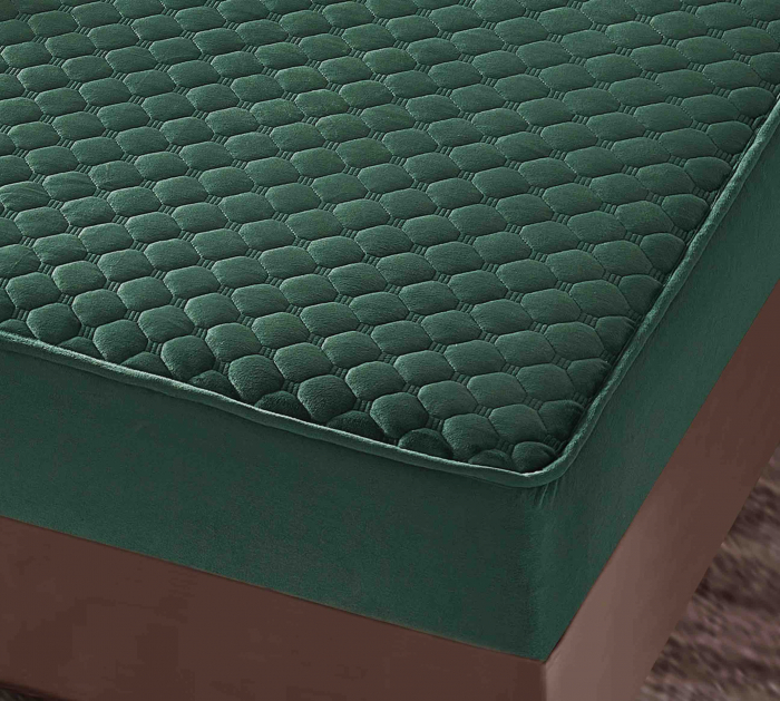 Husã matlasatã tip topper din catifea, 160x200cm + 2 fete de perna 50x70cm - Verde [3]
