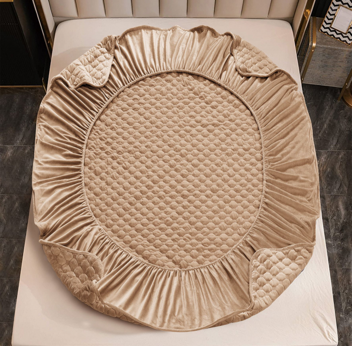Husã matlasatã tip topper din catifea, 180x200cm + 2 fete de perna 50x70cm - Bej [4]