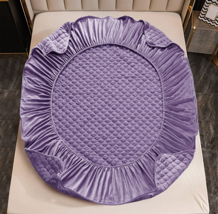 Husã matlasatã tip topper din catifea, 180x200cm + 2 fete de perna 50x70cm - Mov [4]