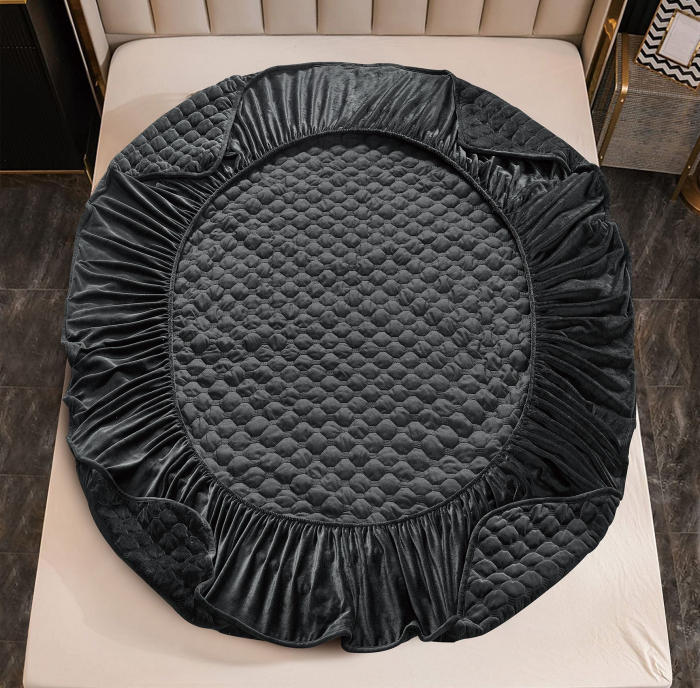 Husã matlasatã tip topper din catifea, 180x200cm + 2 fete de perna 50x70cm - Gri Inchis [4]