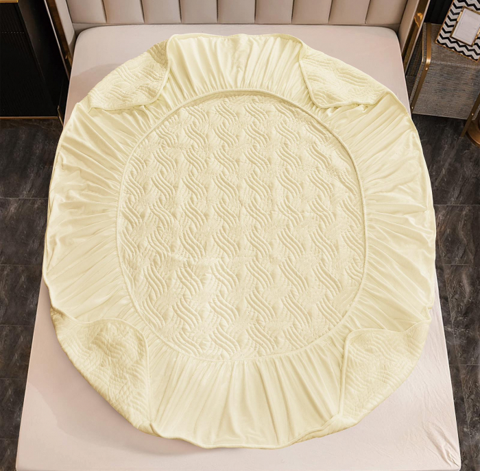 Husã matlasatã tip topper din catifea, 180x200cm + 2 fete de perna 50x70cm - Crem [4]