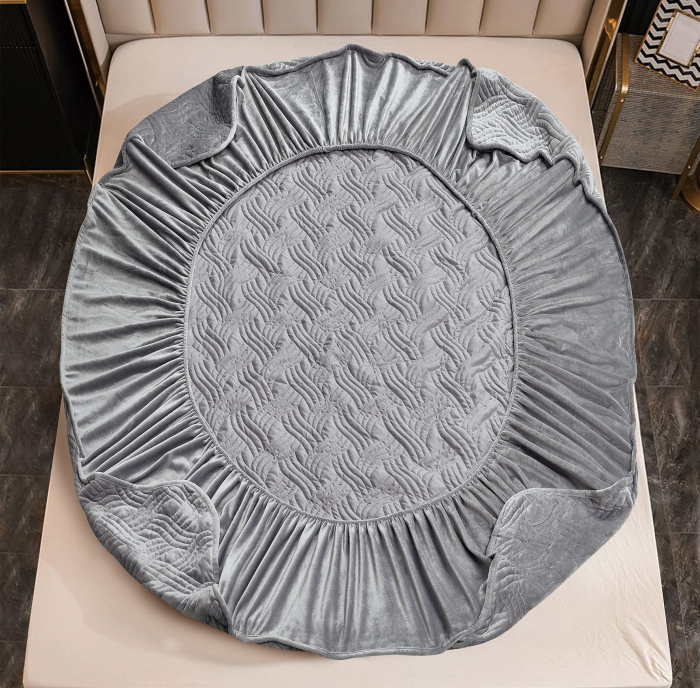 Husã matlasatã tip topper din catifea, 180x200cm + 2 fete de perna 50x70cm - Gri Deschis [4]