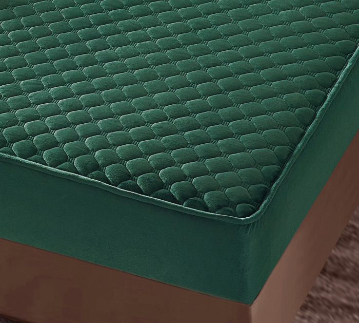 Husã matlasatã tip topper din catifea, 180x200cm + 2 fete de perna 50x70cm - Verde [3]