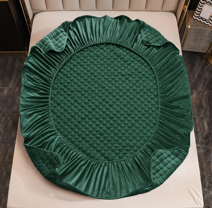 Husã matlasatã tip topper din catifea, 180x200cm + 2 fete de perna 50x70cm - Verde [4]