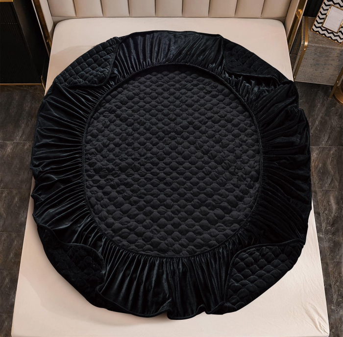 Husã matlasatã tip topper din catifea, 180x200cm + 2 fete de perna 50x70cm - Negru [4]