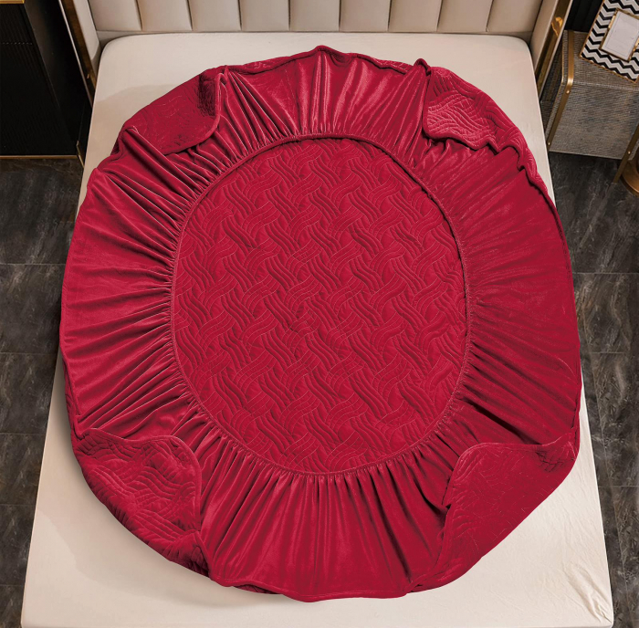 Husã matlasatã tip topper din catifea, 180x200cm + 2 fete de perna 50x70cm - Rosu [4]
