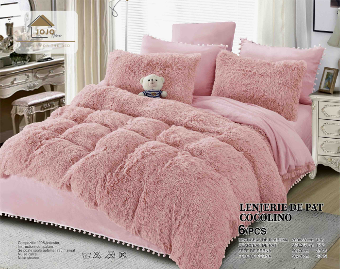 Lenjerie pat dublu Cocolino Fluffy, super pufoasa, 6 piese