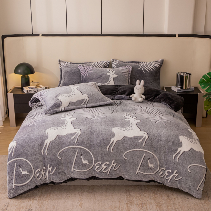 Lenjerie Cocolino Pat Dublu, 4 piese, cu ELASTIC - Deer