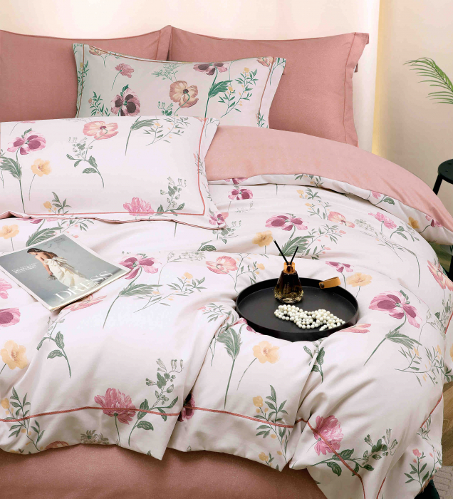Lenjerie De Lux In Cutie Cadou, Bumbac Finet, 6 Piese - Roz Cu Flori [3]