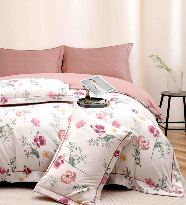 Lenjerie De Lux In Cutie Cadou, Bumbac Finet, 6 Piese - Roz Cu Flori [2]